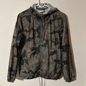 Columbia Women's Green Camouflage Hooded Windbreaker Jacket Small Lightweight
